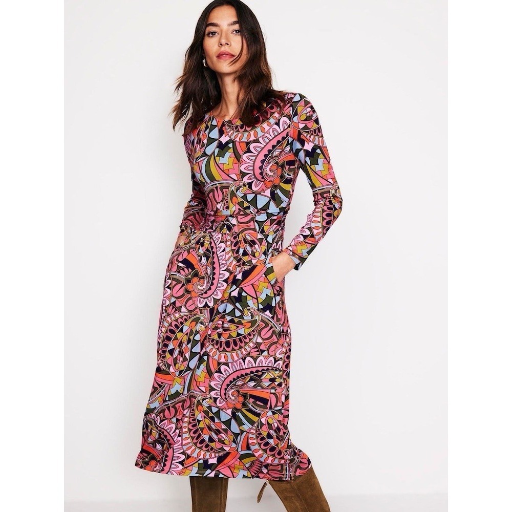 NWT Boden Amelie Long Sleeve Jersey Midi Dress 2P Modest Office Romantic Euro